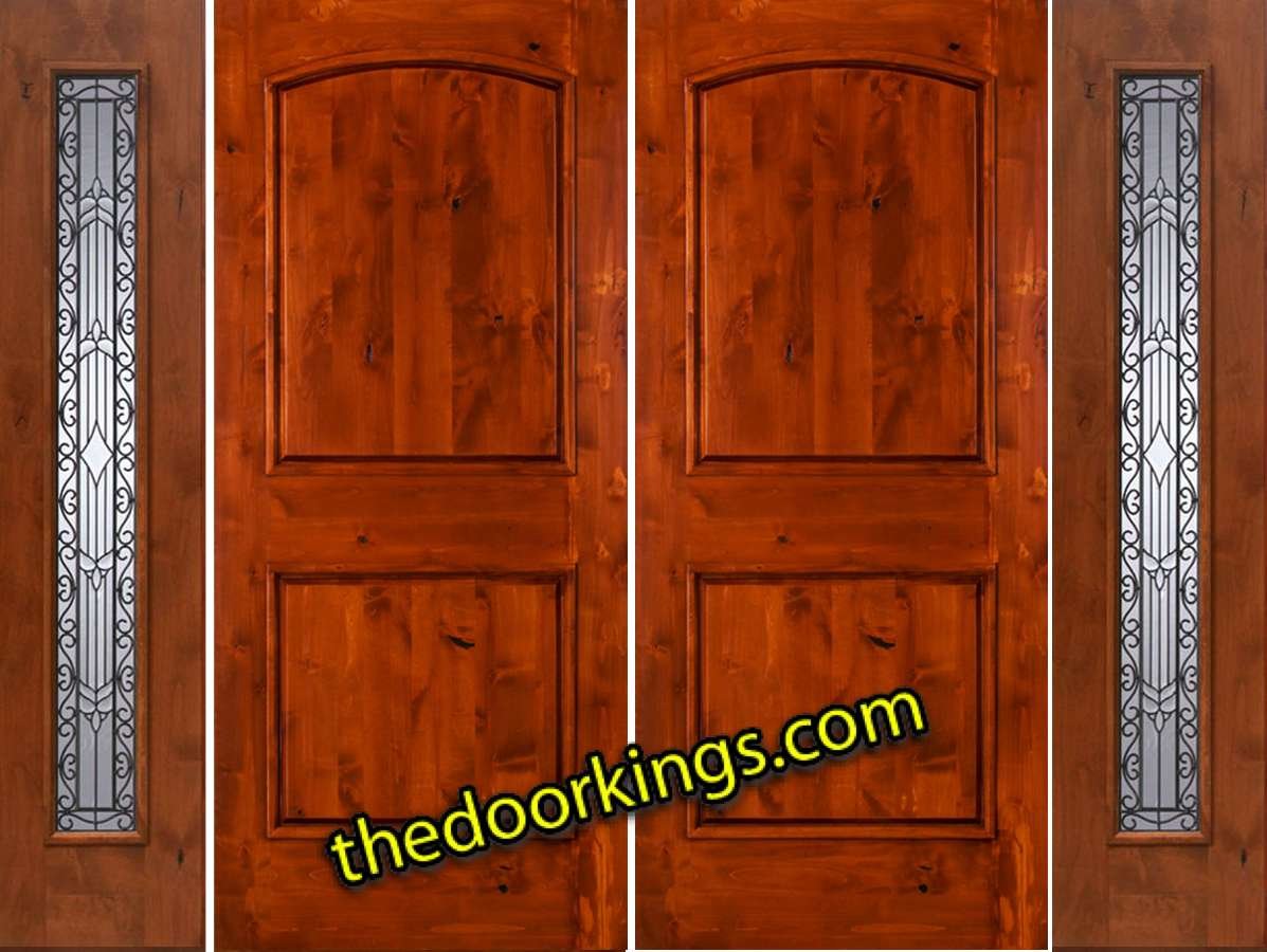 sw66 knotty alder double door with two iron classic sidelites